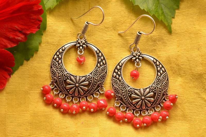 Designer Oxidised Silver jhumka Earrings