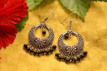 Designer Oxidised Silver jhumka Earrings 1