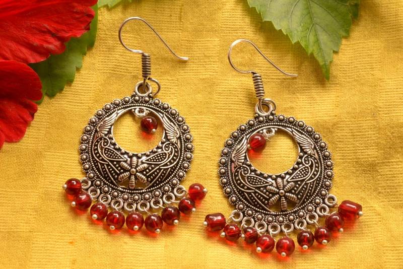 Designer Oxidised Silver jhumka Earrings