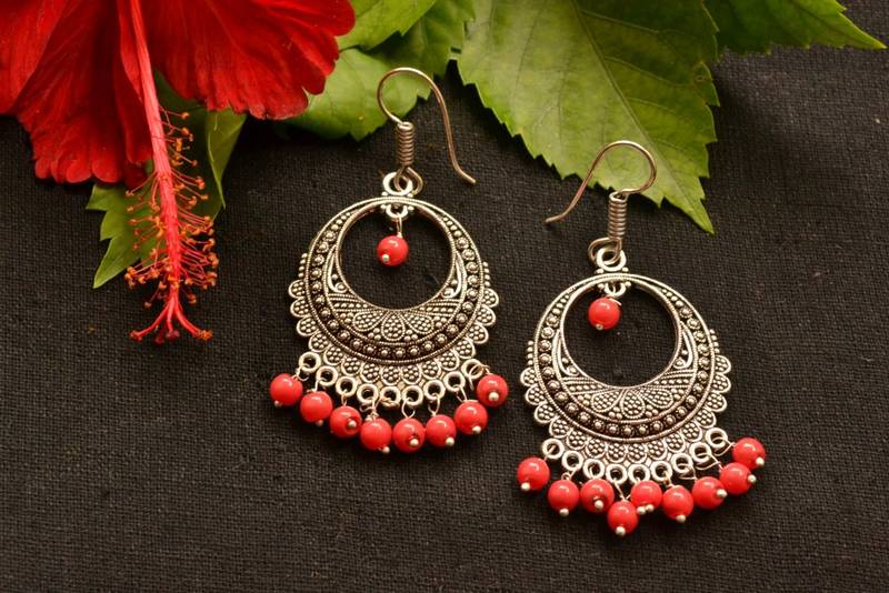 Designer Oxidised Silver jhumka Earrings