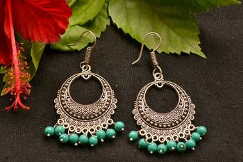 Designer Oxidised Silver jhumka Earrings 1