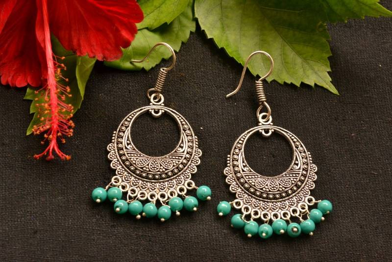 Designer Oxidised Silver jhumka Earrings