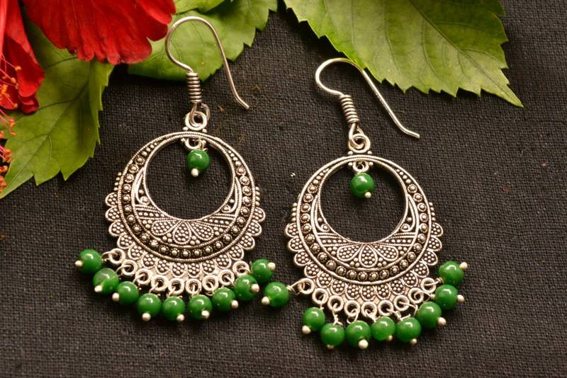 Designer Oxidised Silver jhumka Earrings