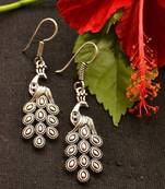 Designer Peacock Oxidised Silver jhumka Earrings