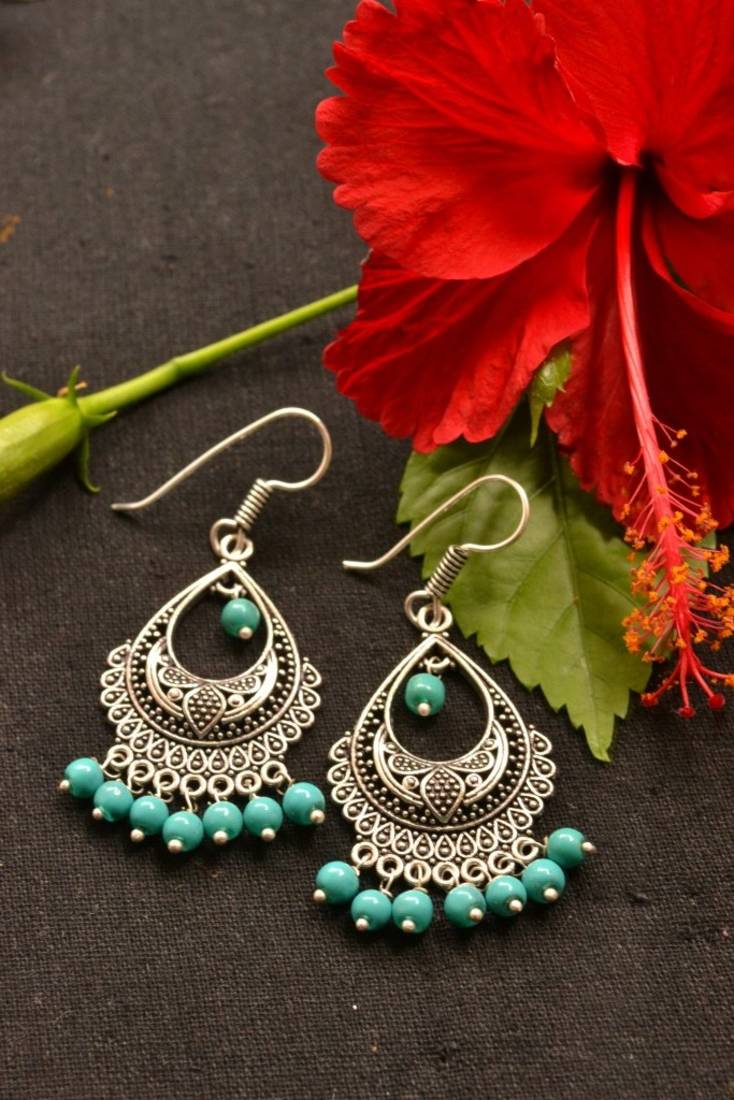 Designer Oxidised Silver jhumka Earrings
