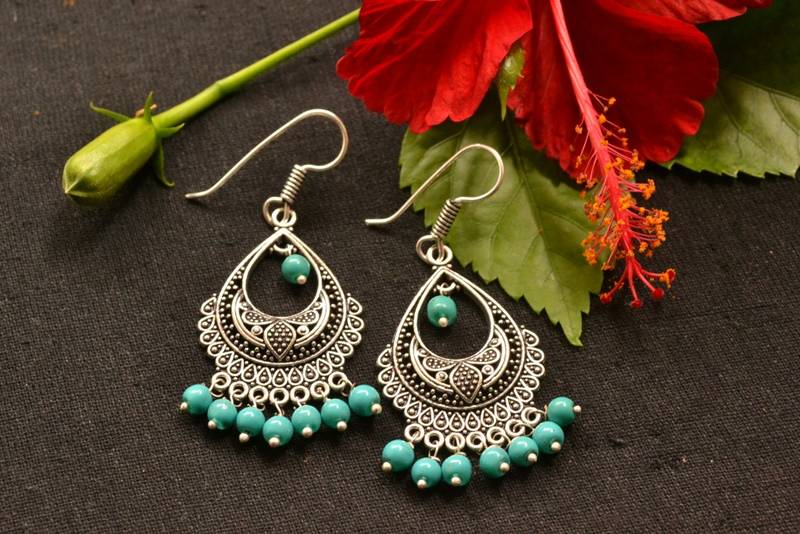 Designer Oxidised Silver jhumka Earrings