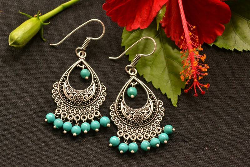 Designer Oxidised Silver jhumka Earrings