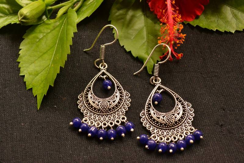 Designer Oxidised Silver jhumka Earrings