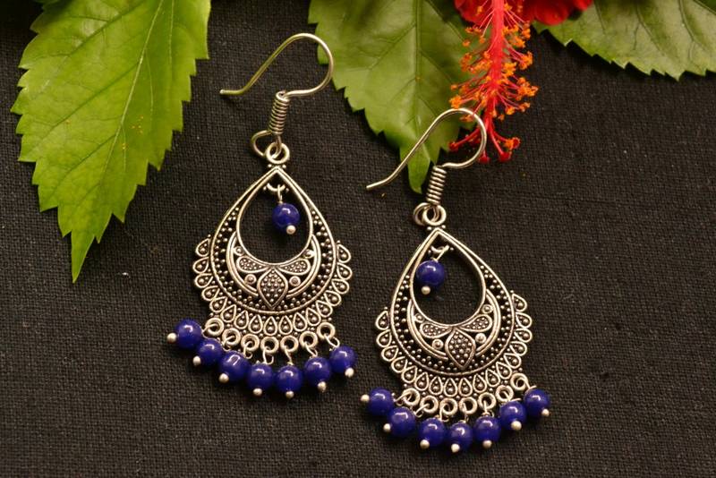 Designer Oxidised Silver jhumka Earrings