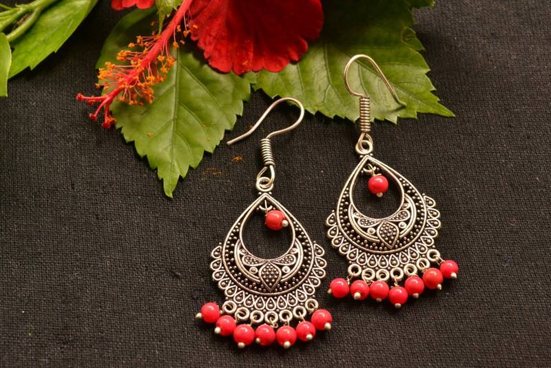 Designer Oxidised Silver jhumka Earrings