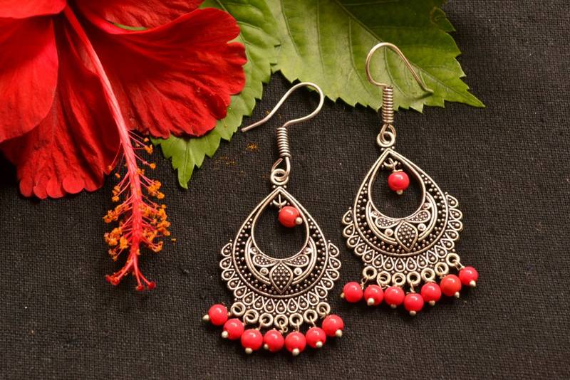 Designer Oxidised Silver jhumka Earrings