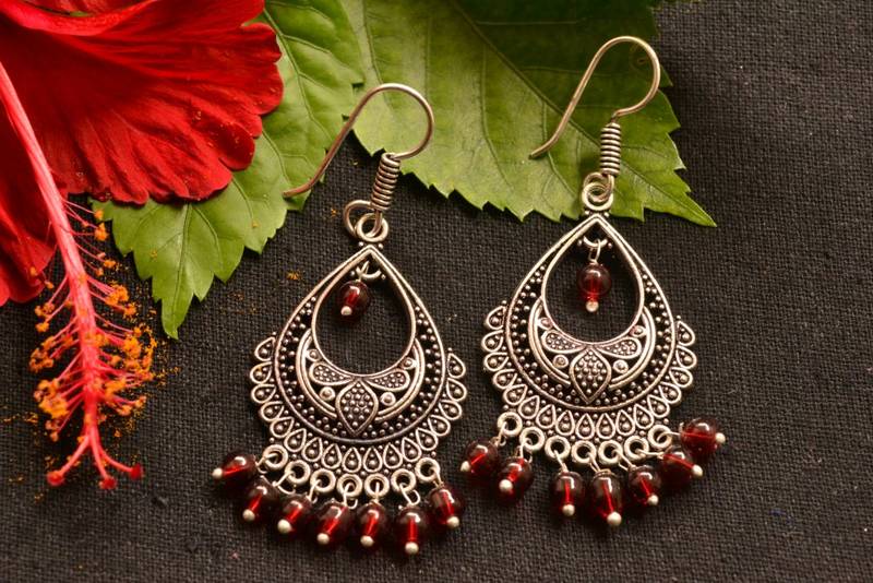 Designer Oxidised Silver jhumka Earrings