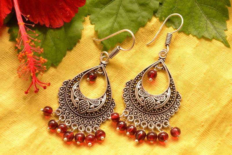 Designer Oxidised Silver jhumka Earrings