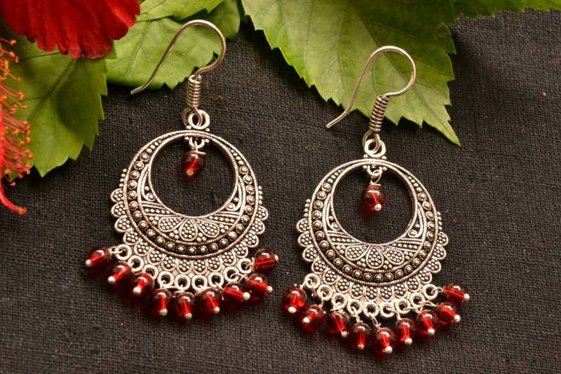 Designer Oxidised Silver jhumka Earrings