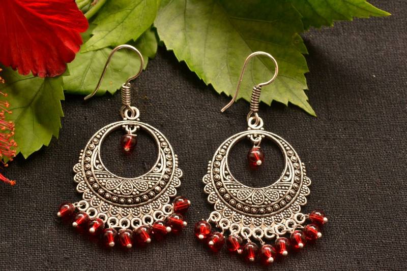 Designer Oxidised Silver jhumka Earrings