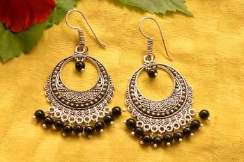 Designer Oxidised Silver jhumka Earrings 1