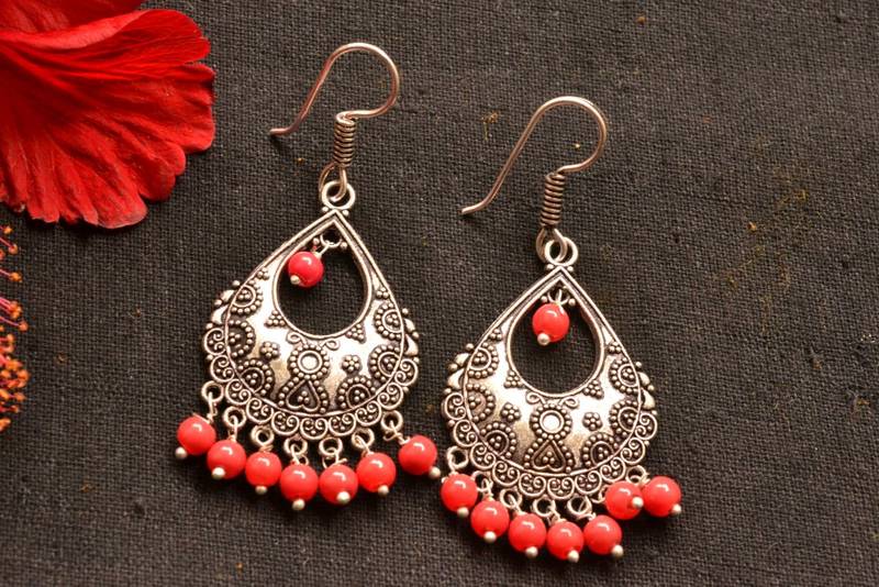 Designer Oxidised Silver jhumka Earrings