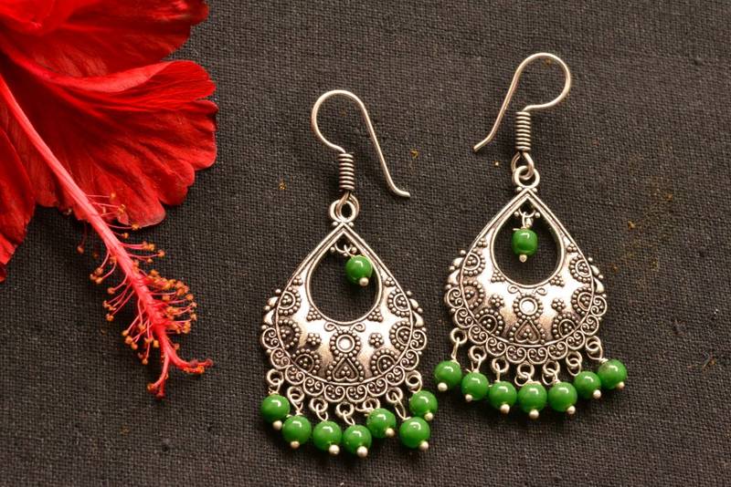 Designer Oxidised Silver jhumka Earrings