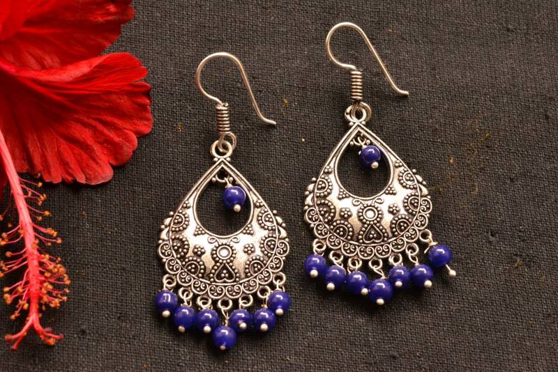 Designer Oxidised Silver jhumka Earrings