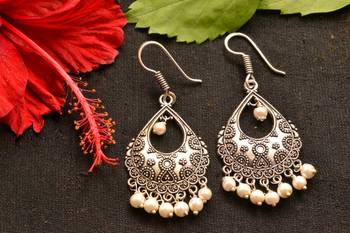Designer Oxidised Silver jhumka Earrings 1