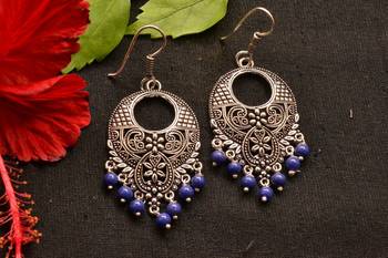 Designer Oxidised Silver jhumka Earrings 1