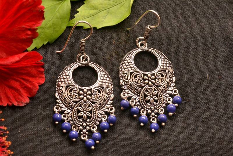 Designer Oxidised Silver jhumka Earrings
