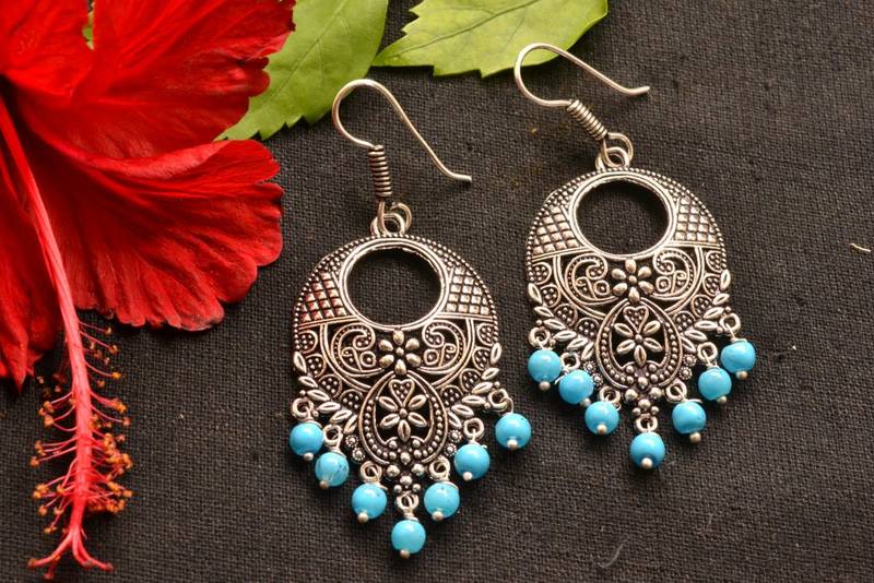 Designer Oxidised Silver jhumka Earrings