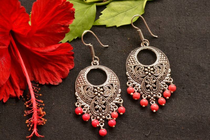 Designer Oxidised Silver jhumka Earrings