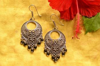 Designer Oxidised Silver jhumka Earrings 1