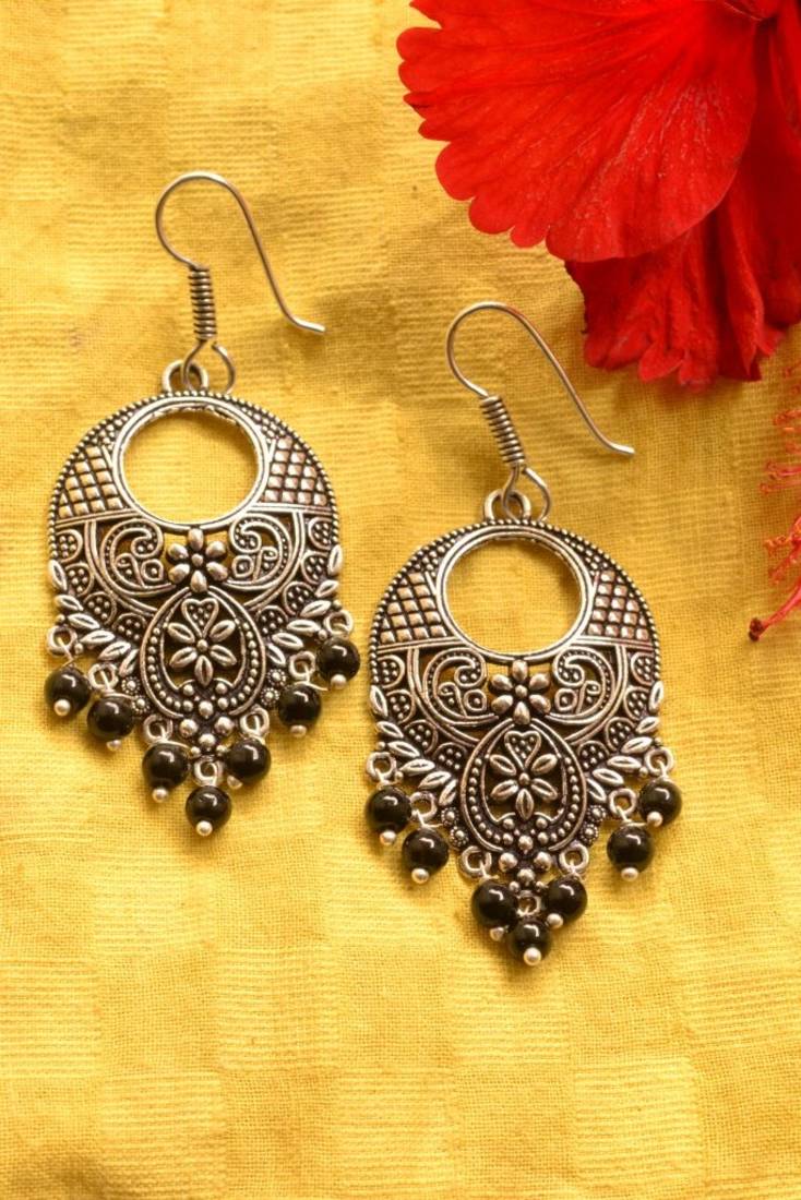 Designer Oxidised Silver jhumka Earrings