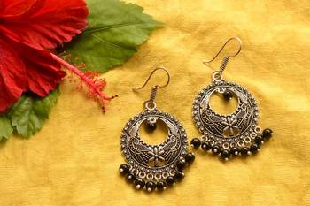 Designer Oxidised Silver jhumka Earrings 1
