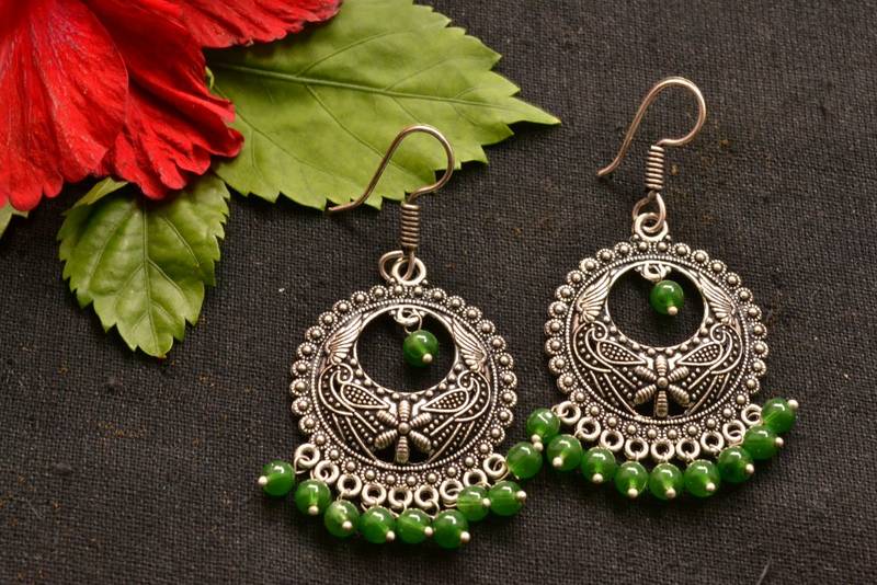 Designer Oxidised Silver jhumka Earrings