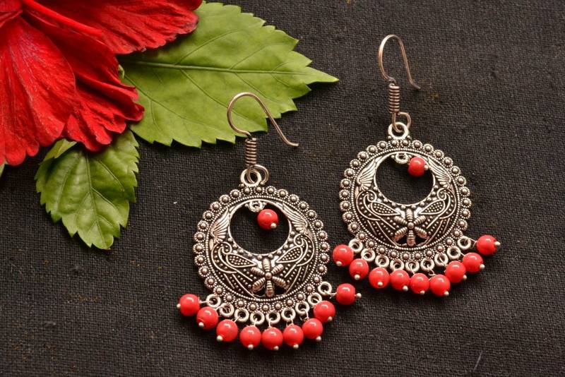 Designer Oxidised Silver jhumka Earrings