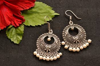 Designer Oxidised Silver jhumka Earrings 1