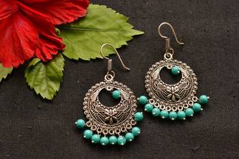 Designer Oxidised Silver jhumka Earrings 2