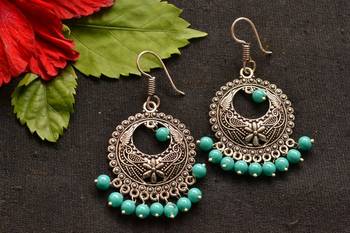 Designer Oxidised Silver jhumka Earrings 3