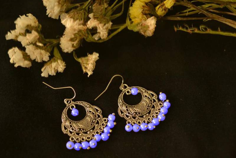 Designer Oxidised Silver jhumka Earrings