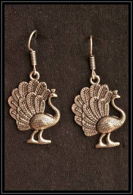 Designer Peacock Oxidised Silver jhumka Earrings 1