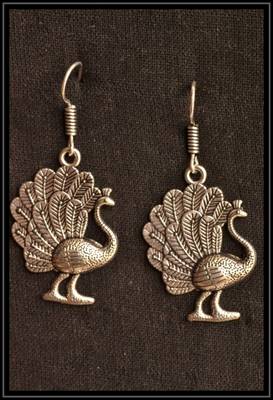 Designer Peacock Oxidised Silver jhumka Earrings 2