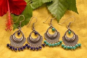 Designer Oxidised Silver jhumka Earrings 1