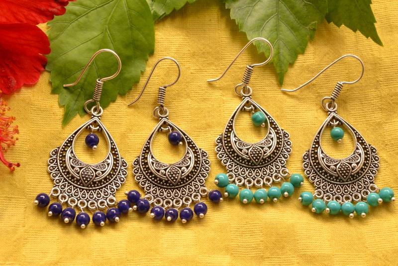 Designer Oxidised Silver jhumka Earrings
