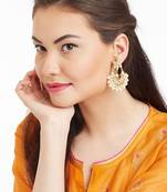 Kundan Stone Semi Precious Gold Plated Floral Pearl Dangler Stud Earrings