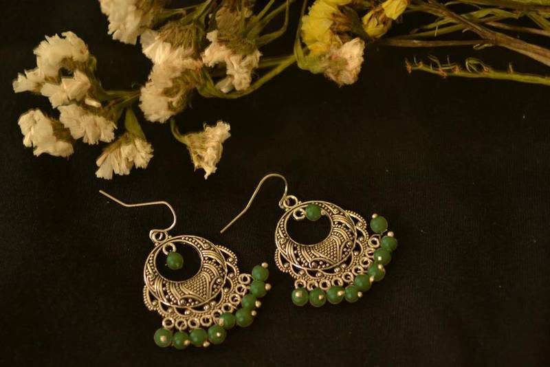 Designer Oxidised Silver jhumka Earrings