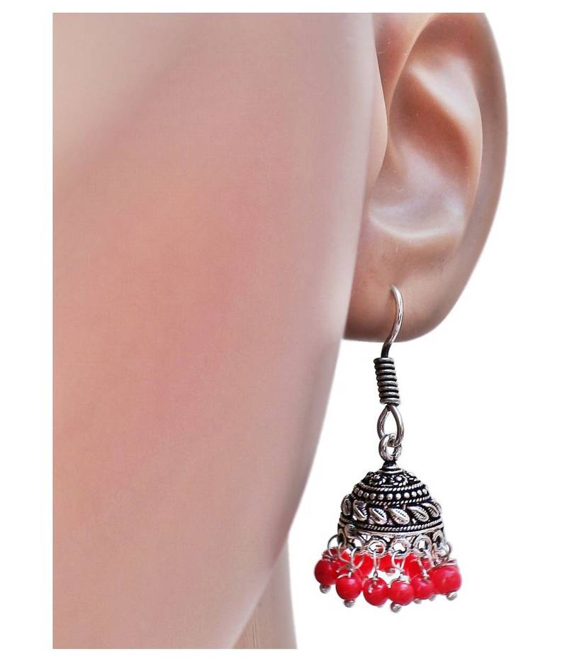 Designer Oxidised Silver jhumka Earrings