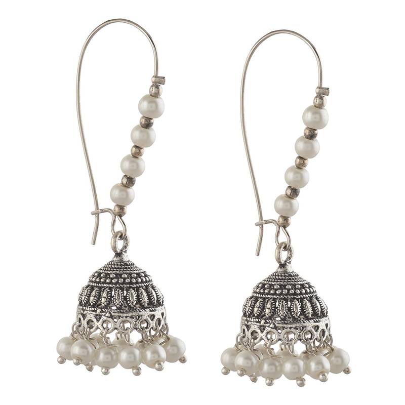 Designer Oxidised Silver jhumka Earrings