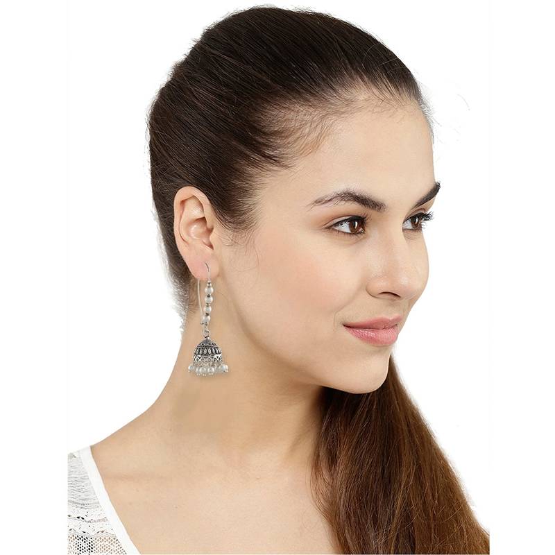 Designer Oxidised Silver jhumka Earrings