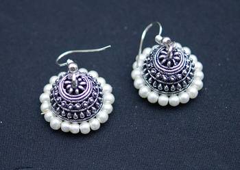 Designer Oxidised Silver jhumka Earrings 1