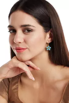 Kundan Stone Semi Precious Gold Plated Floral Dangler Earrings
