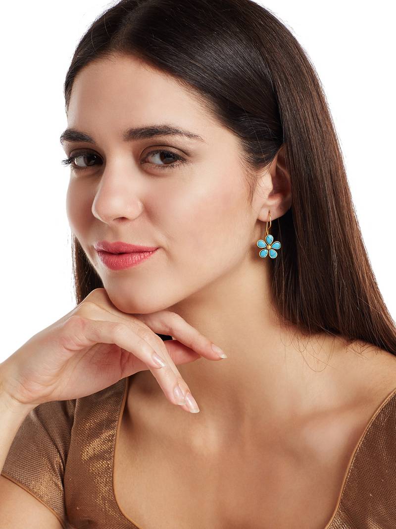 Kundan Stone Semi Precious Gold Plated Floral Dangler Earrings