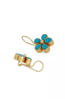 Kundan Stone Semi Precious Gold Plated Floral Dangler Earrings